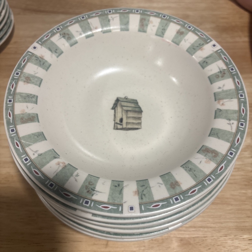 6 - Pfaltzgraff Naturewood 8" Wide Rimmed Salad/Cereal Bowls Birdhouse USA